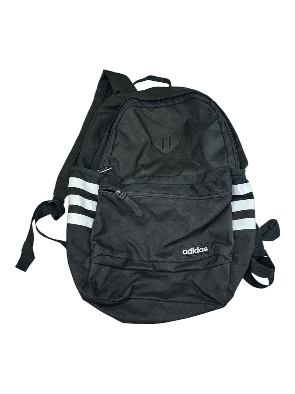 Adidas Black & White 3-Stripes Classic Backpack School Travel Bag Pockets Logo